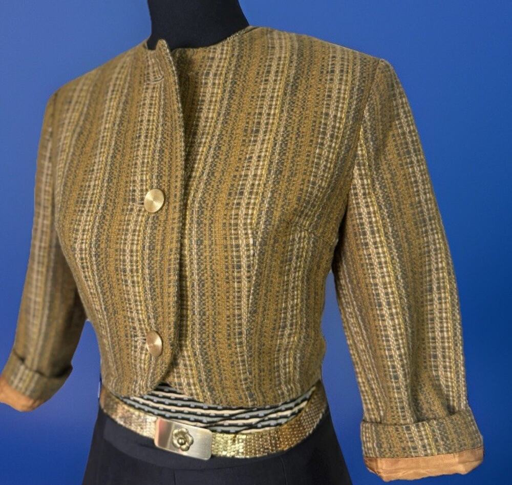 Cropped Vintage Camel & Mustard Pendleton Blazer | 1970s | Wool | Plaid | USA
